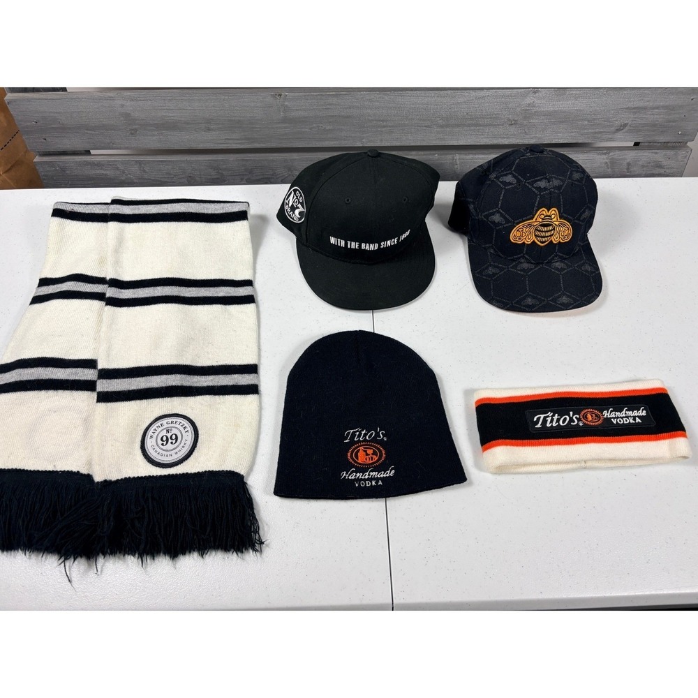 Titos Vodka Patron Mitchell Ness Jack Daniels Hat Gretzky Scarf Lof of 5